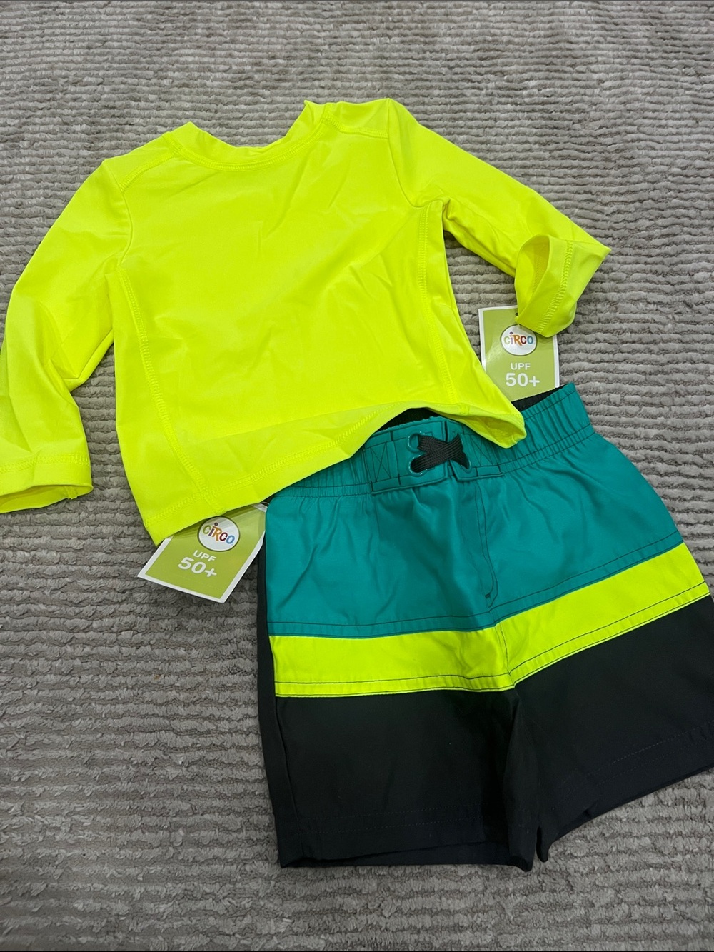 Circo- Kids Neon Yellow Rash Guard & Teal/Black Swim Trunk Set